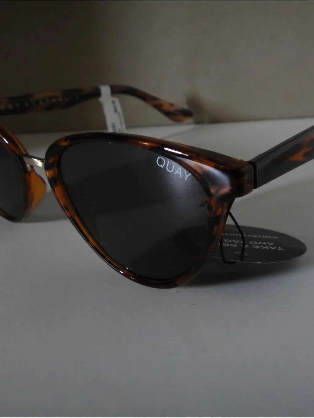 Quay Australia Tortoise Cat-Eye Sunglasses with Dark Lenses